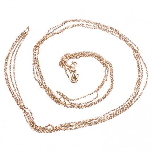 C1880 15 Karat Gold Belcher Link Watch Chain w/ Threaded Dog Clip, 72"