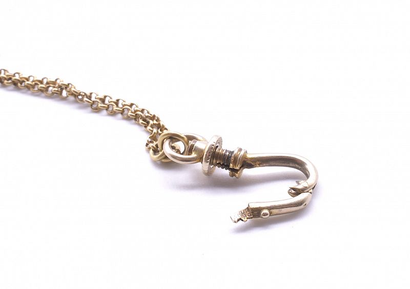 C1880 15 Karat Gold Belcher Link Watch Chain w/ Threaded Dog Clip, 72&quot;