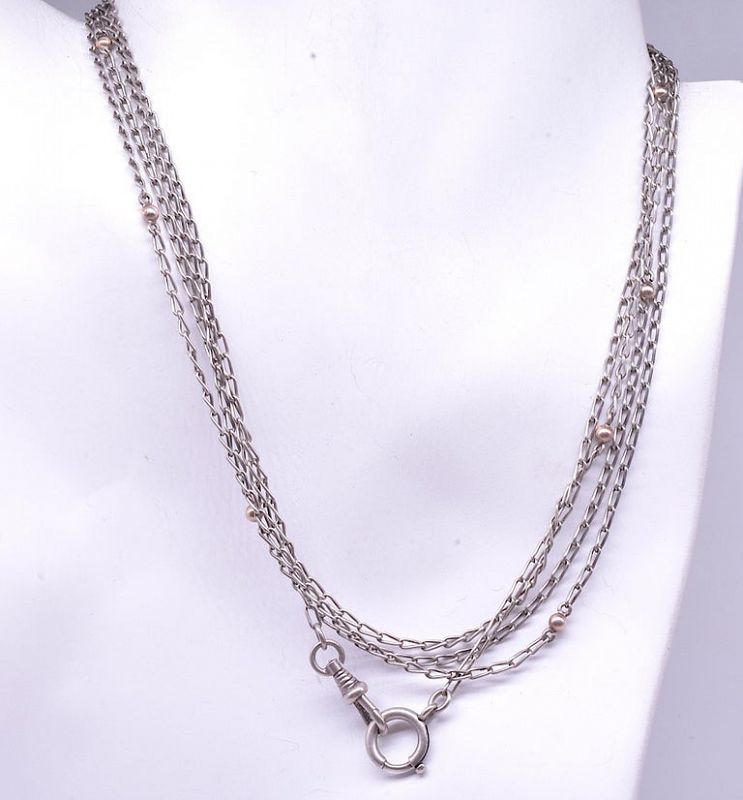 C.1880 Sterling Silver Chain with Ornamental Balls, 55&quot;