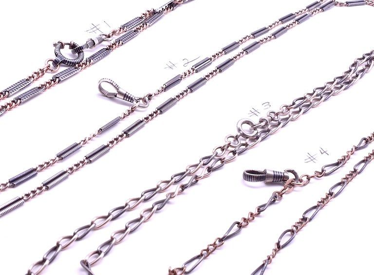 C.1920 Niello Twisted Loop-in-Loop Watch Chain, 65&quot;
