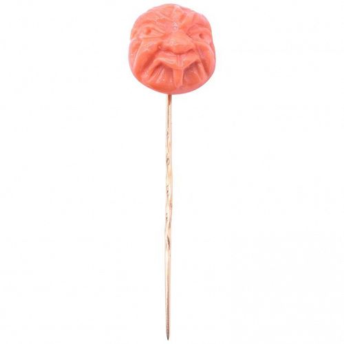 Victorian Coral Stickpin of Figural Face in the Motif of the Grotesque