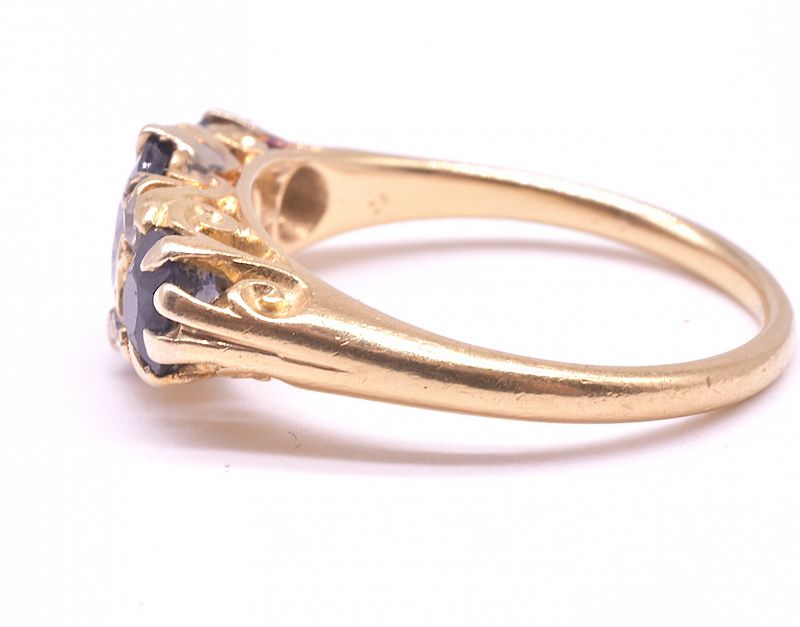 C.1900 18K Gold Diamond and Sapphire 5 Stone Ring