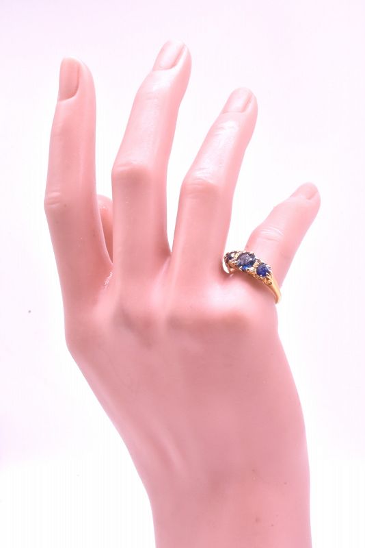 C.1900 18K Gold Diamond and Sapphire 5 Stone Ring