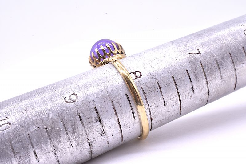 C. 1900 15K Gold Cabochon Amethyst Single Stone Ring