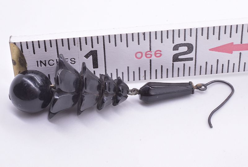 Victorian Whitby Jet Earrings with Dangling Jet Balls