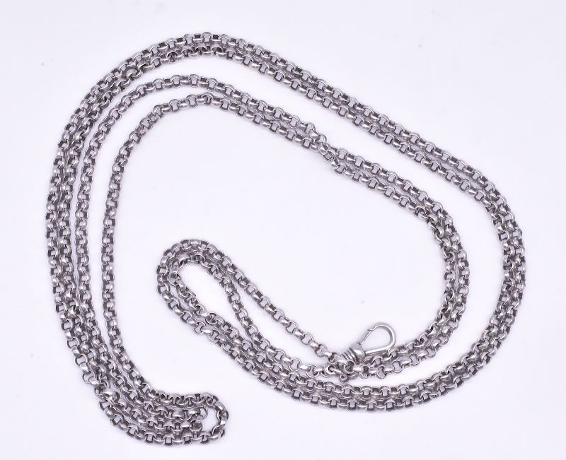 C.1860 Sterling Silver Round Belcher Link Watch Chain, 67&quot;