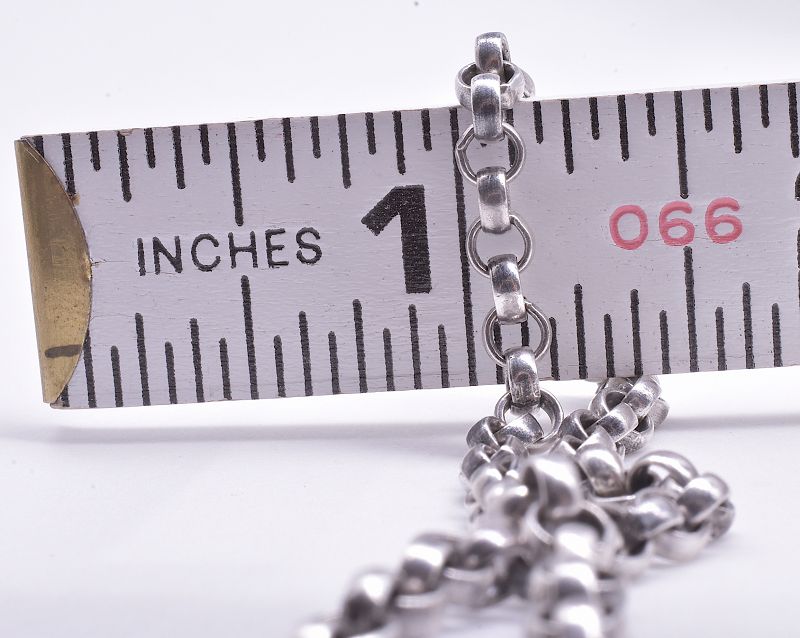 C.1860 Sterling Silver Round Belcher Link Watch Chain, 67&quot;