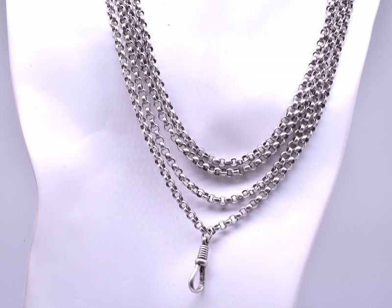 C.1860 Sterling Silver Round Belcher Link Watch Chain, 67&quot;