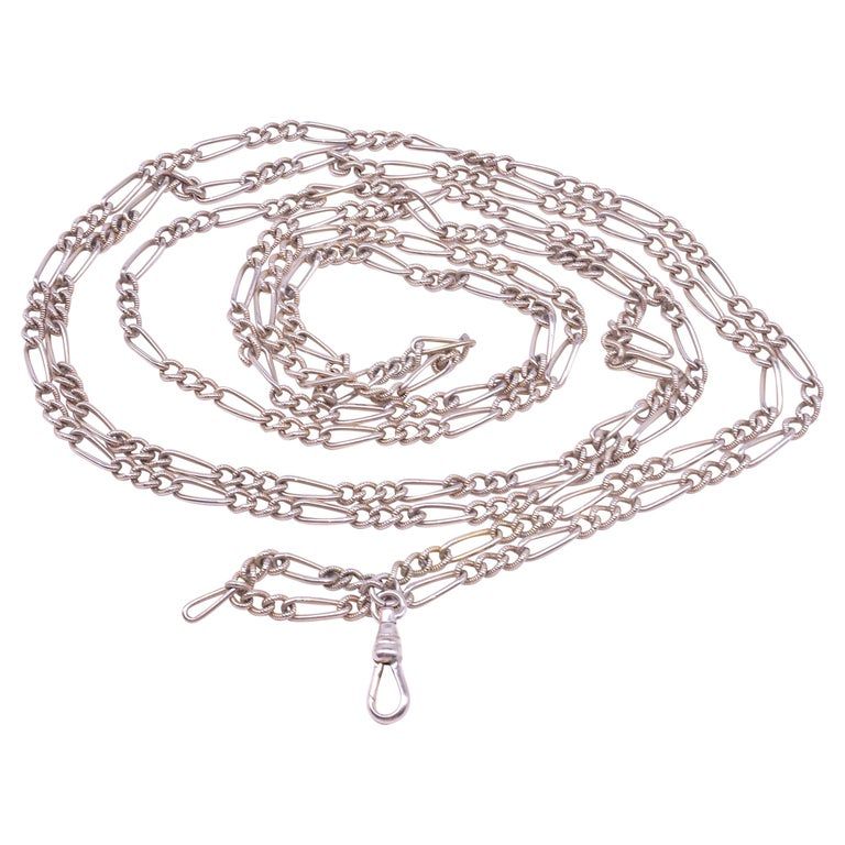 C.1880 Sterling Silver Fetter Link Watch Chain, 49&quot;