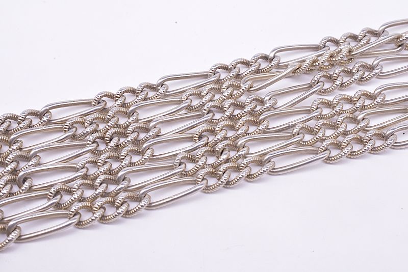 C.1880 Sterling Silver Fetter Link Watch Chain, 49&quot;