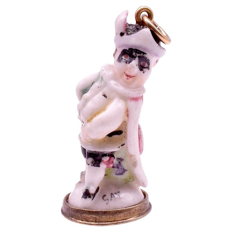 Georgian Chelsea Porcelain Miniature Fob Seal of Masked Man