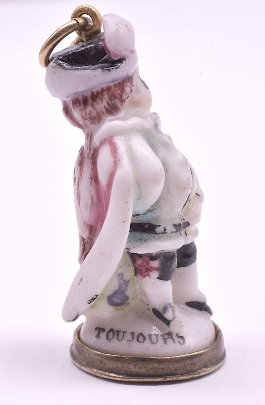 Georgian Chelsea Porcelain Miniature Fob Seal of Masked Man