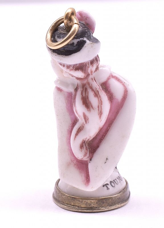 Georgian Chelsea Porcelain Miniature Fob Seal of Masked Man