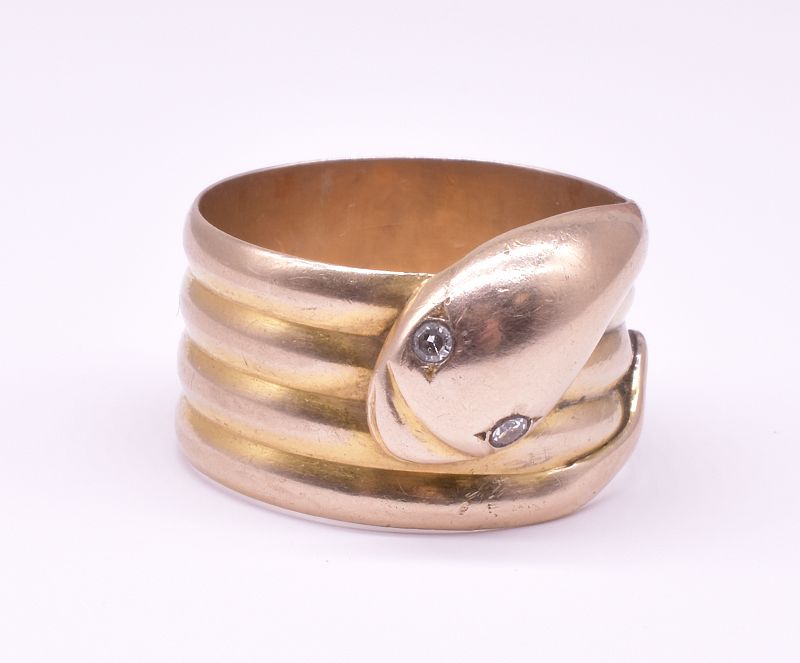 9K Quadruple Band Snake Ring w Diamond Eyes, HM 1910
