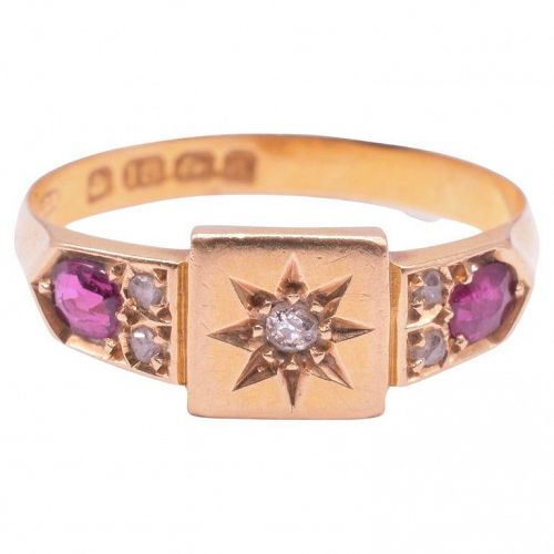 18K Star Set Ruby and Diamond Ring, HM 1903