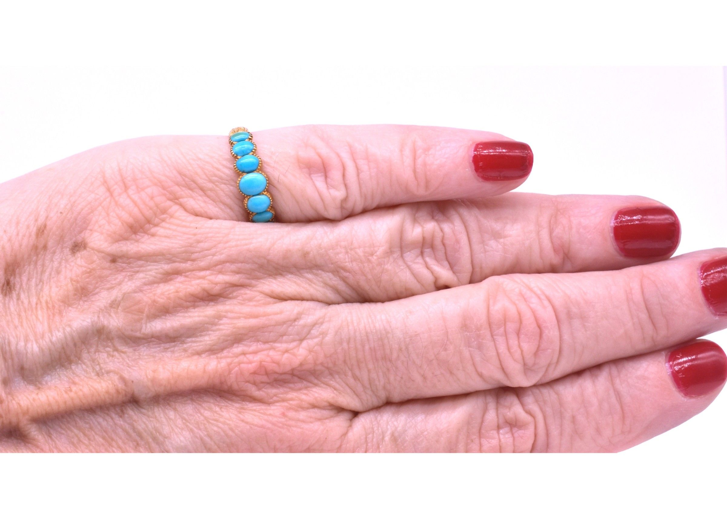 Early Victorian 7 Stone Half Hoop Turquoise Ring
