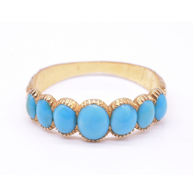 Early Victorian 7 Stone Half Hoop Turquoise Ring