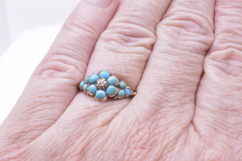 C1860 Turquoise Forget me not Cluster Ring