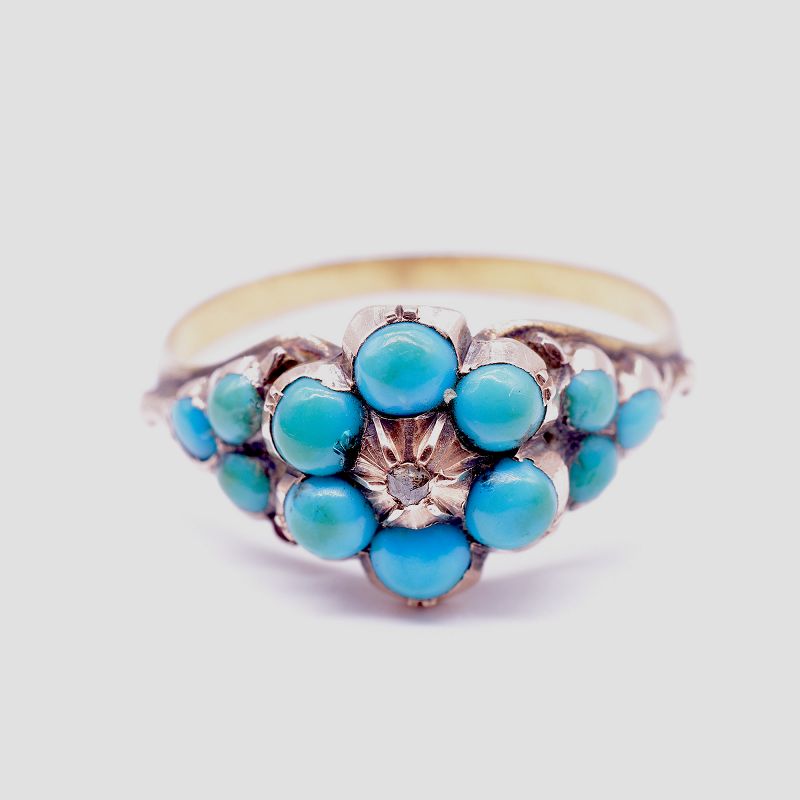 C1860 Turquoise Forget me not Cluster Ring
