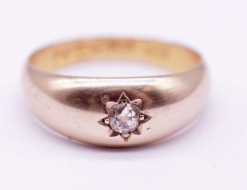 15K Polished Band Ring with Star Diamond, HM Chester 1890