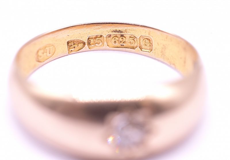 15K Polished Band Ring with Star Diamond, HM Chester 1890
