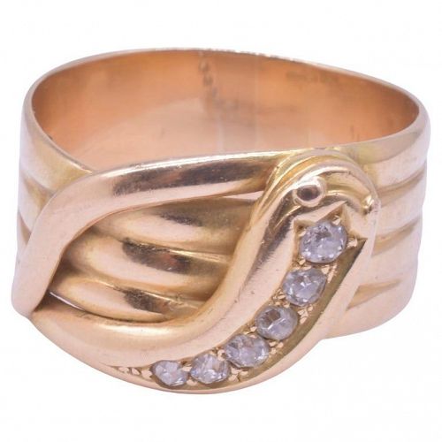 HM 1913 18K Quadruple Coiled Snake Ring w 6 Embedded Diamonds