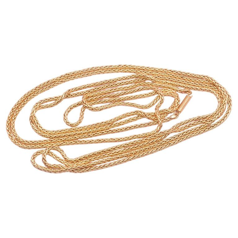 C1870 15 Karat Snake Link Braided Woven Gold Watch Chain, 56&quot;