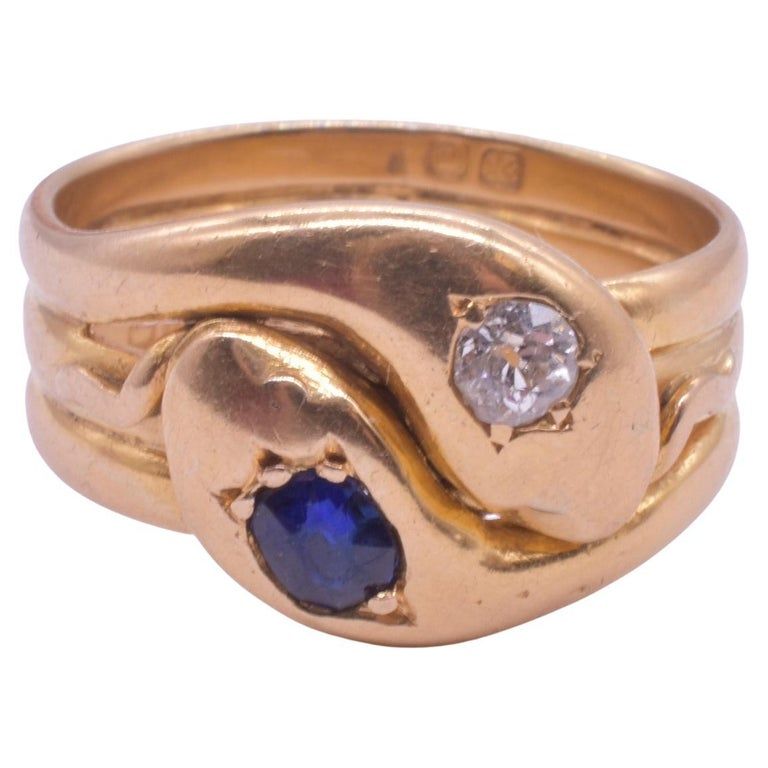 HM London 1914 Sapphire and Diamond Triple Coil Snake Ring, US size 9
