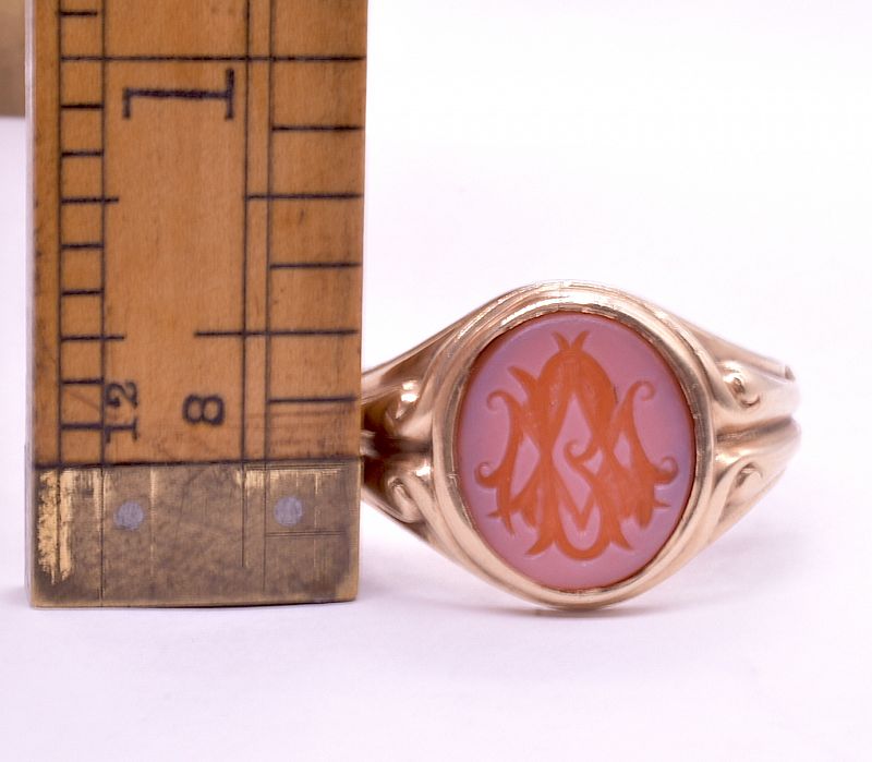 HM 1897 Chester 15K Carnelian Monogram Signet Ring, size 10