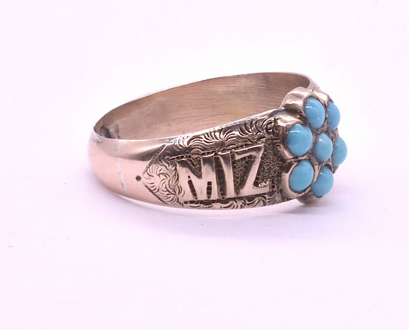 HM 1891 9K Mizpah Ring with Turquoise Forget Me Not