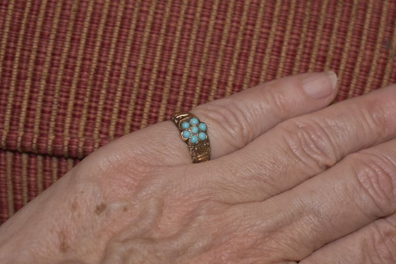 HM 1891 9K Mizpah Ring with Turquoise Forget Me Not