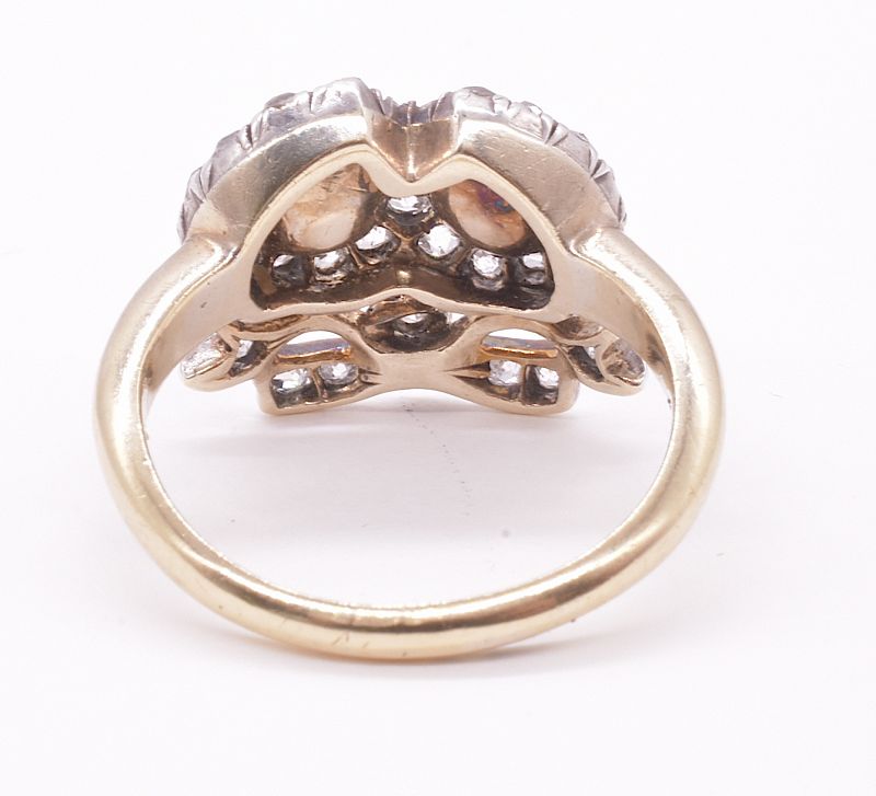 Romantic Antique Diamond Twin Heart Ring