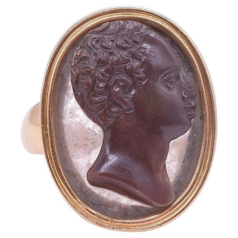 18K Georgian Portrait Cameo Ring in Sardonyx possibly Ignatius Sancho