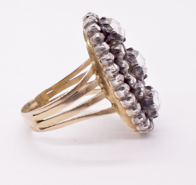 18K Victorian Marquis or Oval Shaped Elongated Diamond Ring
