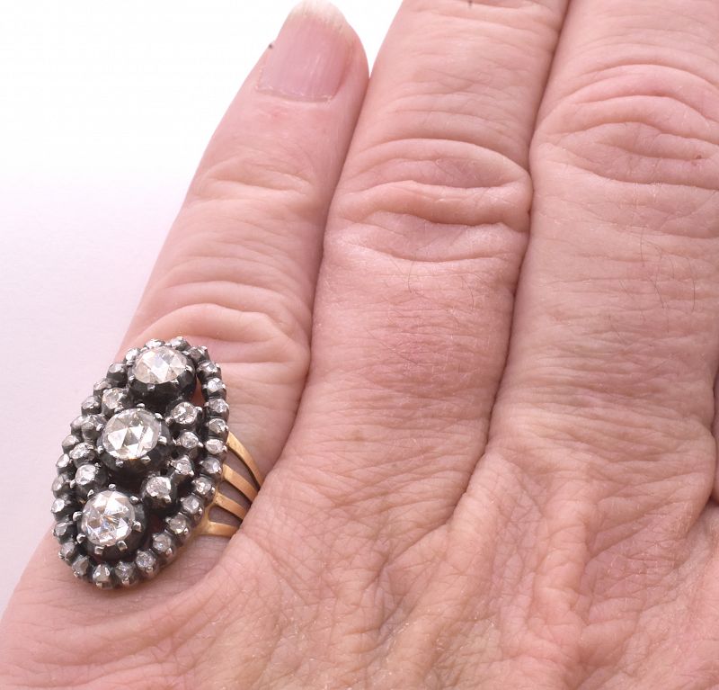 18K Victorian Marquis or Oval Shaped Elongated Diamond Ring