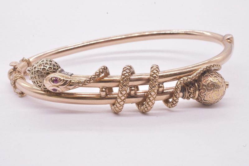 Edwardian 14K Articulated Snake Bangle Bracelet