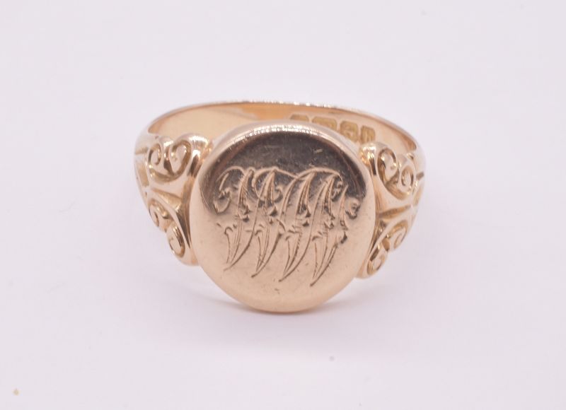 Hallmarked 1907 18K Gold Signet Ring with Monogrammed Initials WW sz 8