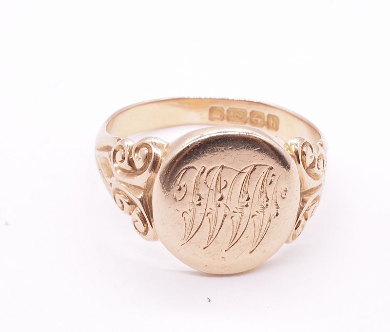 Hallmarked 1907 18K Gold Signet Ring with Monogrammed Initials WW sz 8