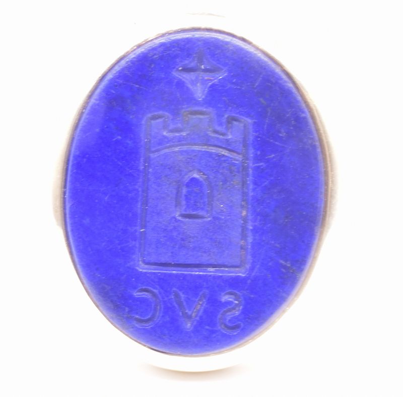Contemporary Lapis Signet Ring engraved Van Vater (From Father) sz 5