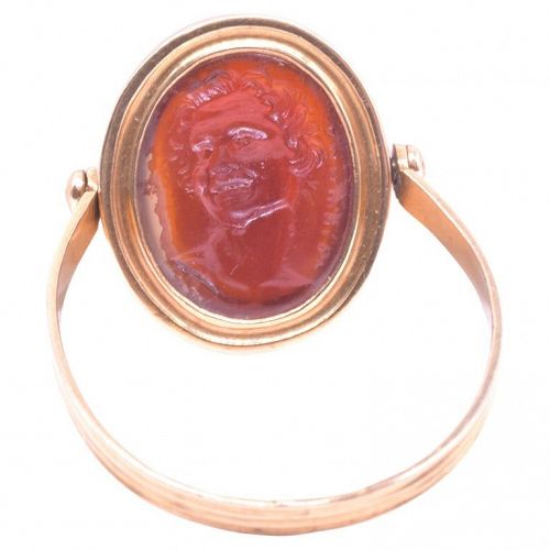 C1790 Glass and Carnelian Tassie Intaglio Ring of Laughing Satyr