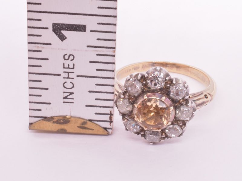 Georgian 18K Topaz and Diamond Flower Cluster Ring