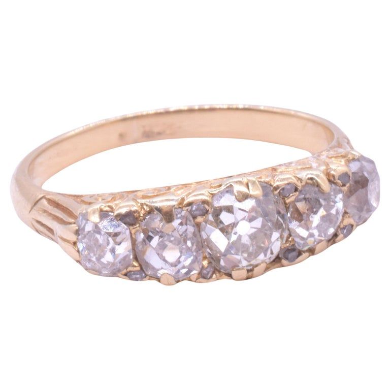 18 Karat Late Victorian Five Stone Half Hoop Diamond Ring