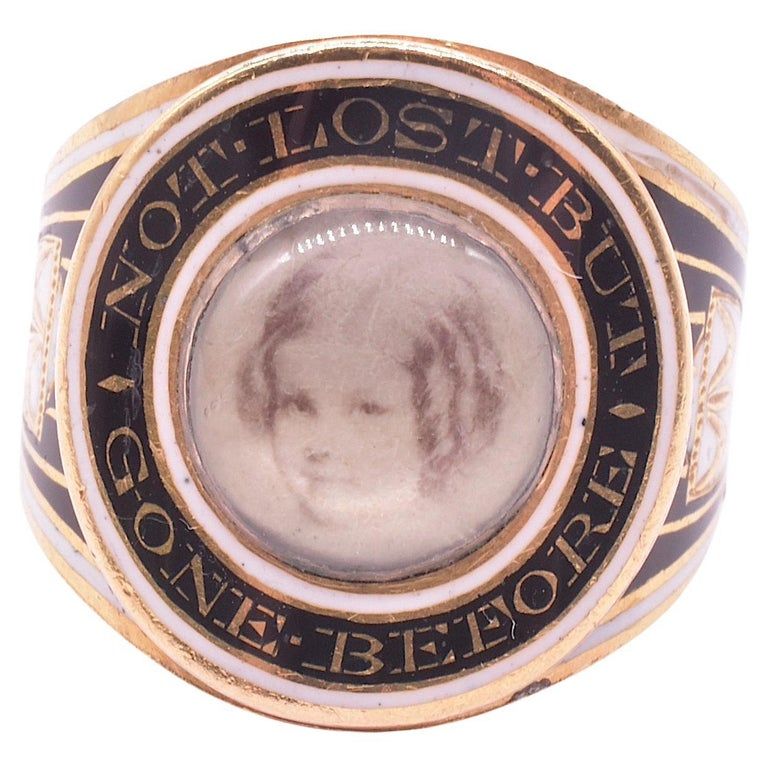Neoclassical Enamel Memorial Ring w/ Miniature Portrait of a Young Gir