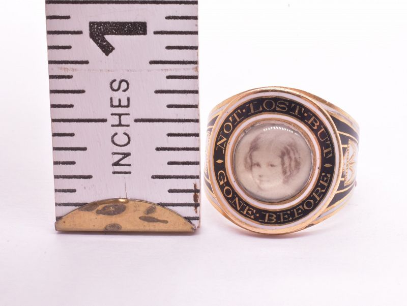 Neoclassical Enamel Memorial Ring w/ Miniature Portrait of a Young Gir