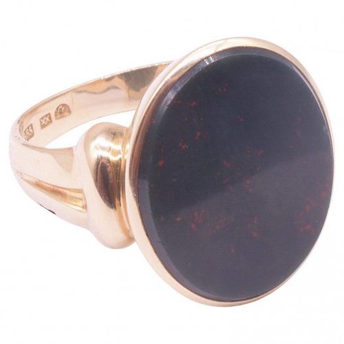 C1940 Retro 14K Oval Bloodstone Signet Ring