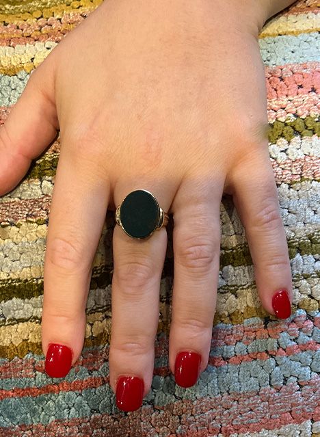 C1940 Retro 14K Oval Bloodstone Signet Ring