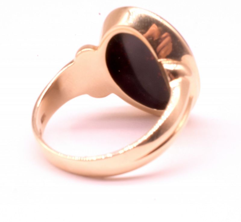 C1940 Retro 14K Oval Bloodstone Signet Ring