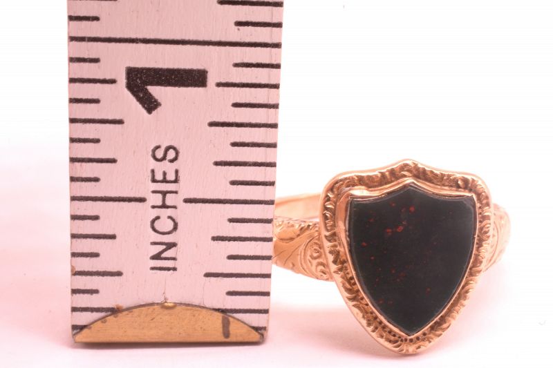 C1935 14K Bloodstone Signet Ring with Two Engrailed Top Escutcheon (SH