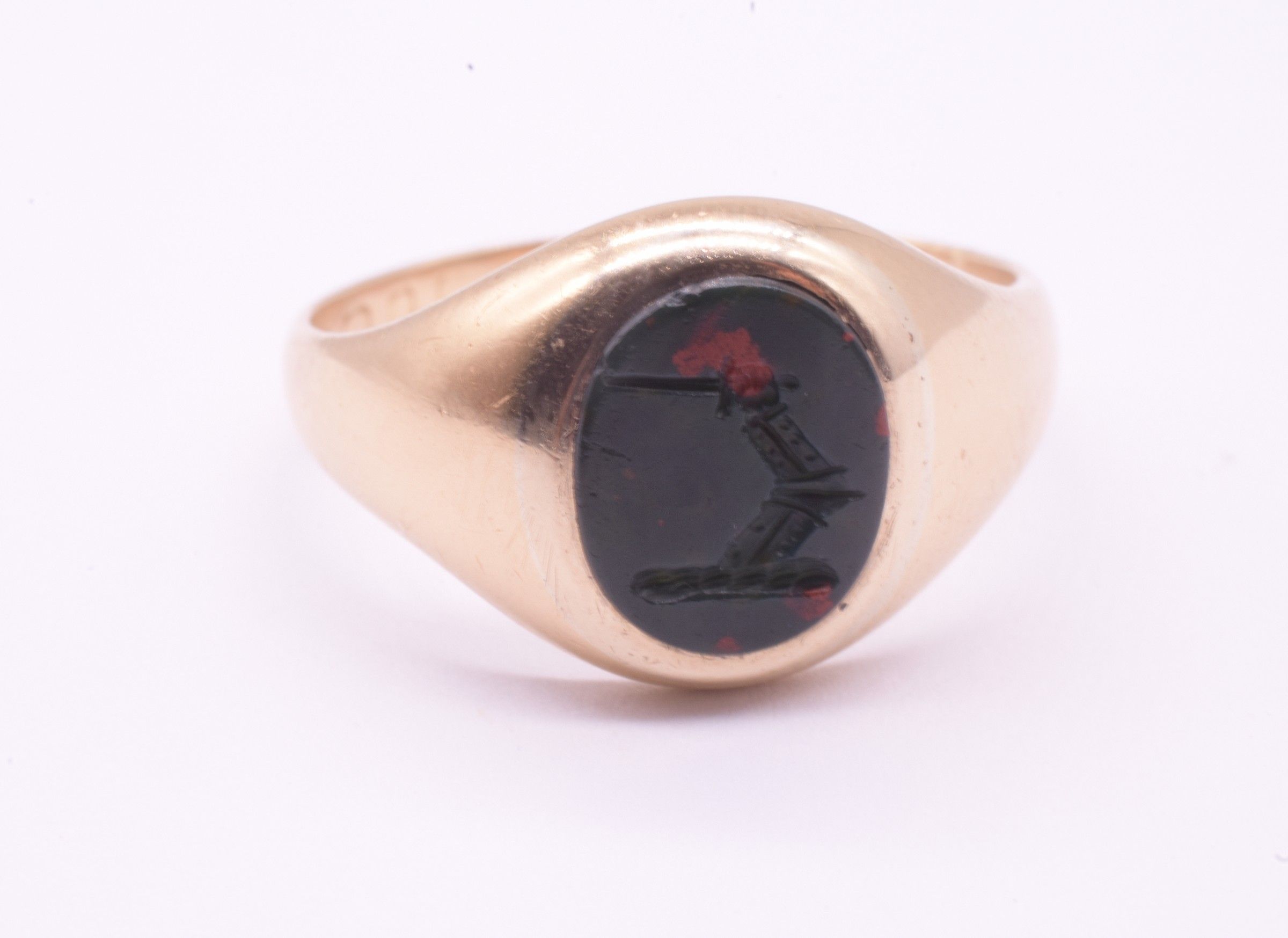 C1890 Bloodstone Signet Ring with Dexter Arm Embowed in Armor