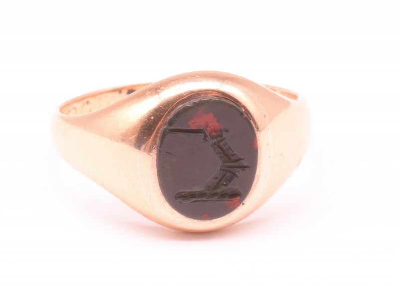 C1890 Bloodstone Signet Ring with Dexter Arm Embowed in Armor